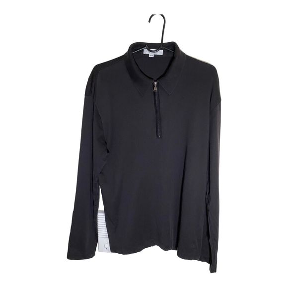 CALVIN KLEIN 1/4 Zip Up Collar Black Pullover Long Sleeve Shirt Men's Size Large - Picture 1 of 6